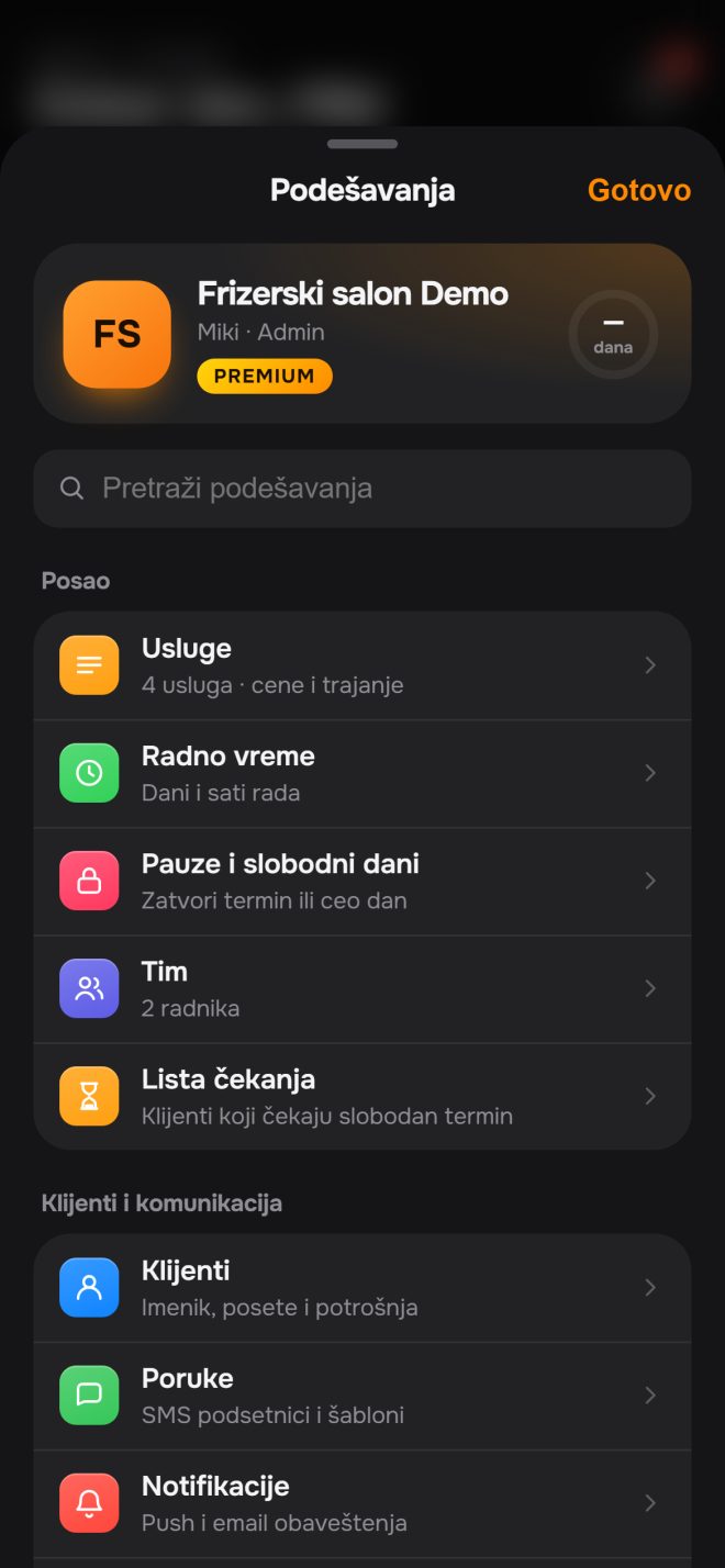 Podesite usluge i radno vreme
