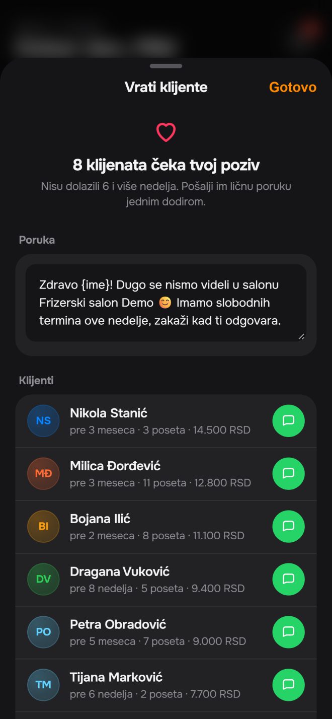 Spisak klijenata koji se pravi sam.
